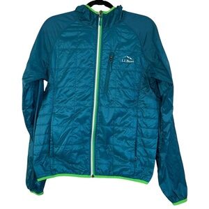 L.L. Bean Blue Puffer Jacket with Bright Green Trim